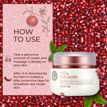 The Face Shop Pomegranate & Collagen Face Cream With 10% Marine Collagen & Pomegranate Extracts | Day & Night Cream to smooth wrinkles & give intense moisturization | Suitable For All Skin Types, 100Ml